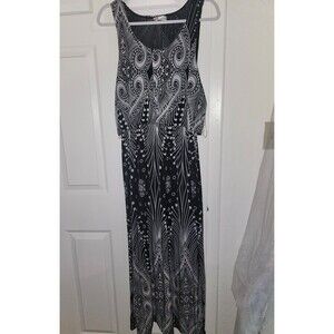 Black & White Graphic Print Tank Top Look Stretchy Graphic Print Dress 2X